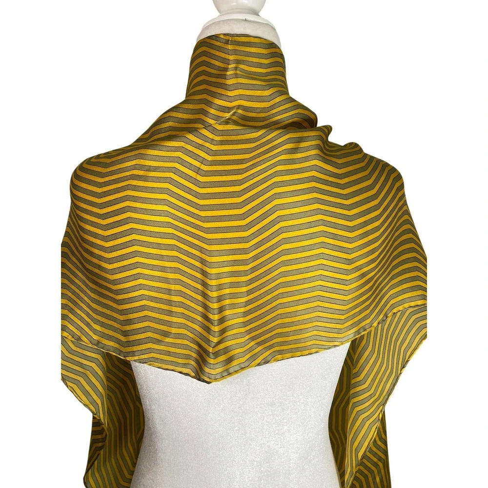 Symphony Designs NWT Silk Scarf Mustard Yellow Gray Chevron Stripe Oblong Wrap